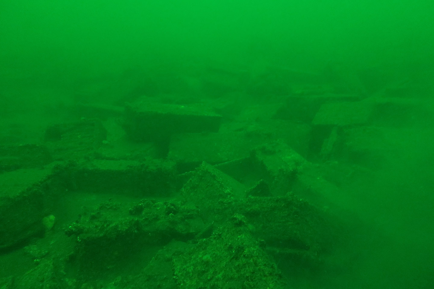 Baltic Sea Lübeck Bay, ammunition boxes under water